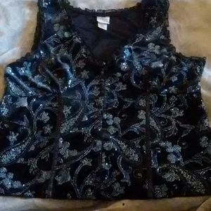 Women's velvet black and blue sparkly tank